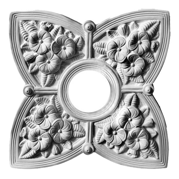 17" (W) x 17" (H) x 2-1/4" (Relief) - Hole: 4-1/4" - Victorian Style Medallion - [Plaster Material] - Brockwell Incorporated 