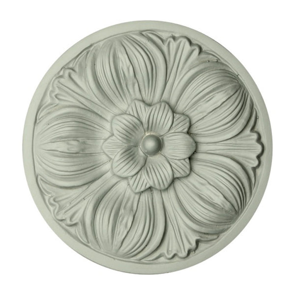5-1/8" (Diam.) x 1/2" (Relief) - Classic Floral Rosette Applique - [Plaster Material] - Brockwell Incorporated 