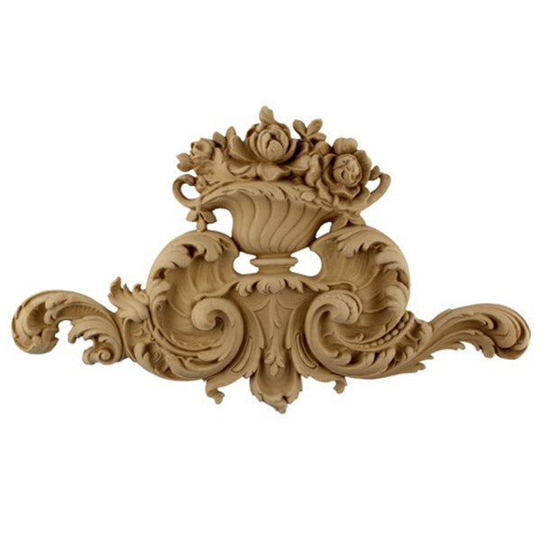 15-1/4"(W) x 9"(H) x 1-1/4"(Relief) - Rococo Floral Basket Cartouche Accent - [Compo Material] - Brockwell Incorporated
