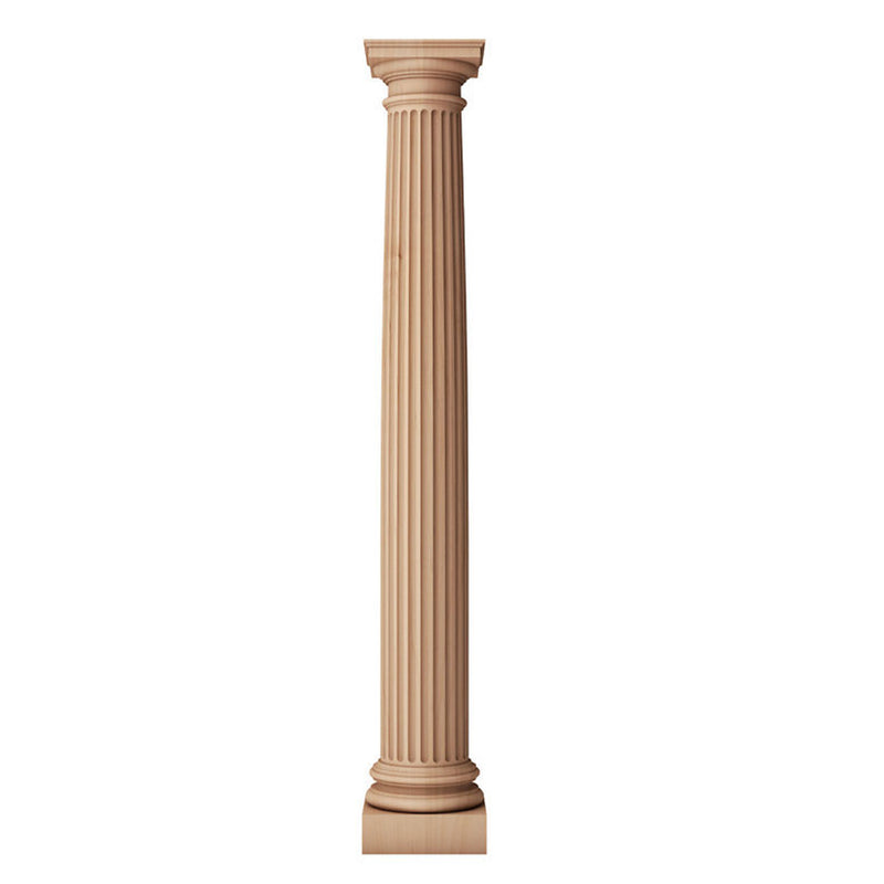Brockwell Incorporated's fluted round tapered solid wood fireplace column with a Roman Doric capital and attic base