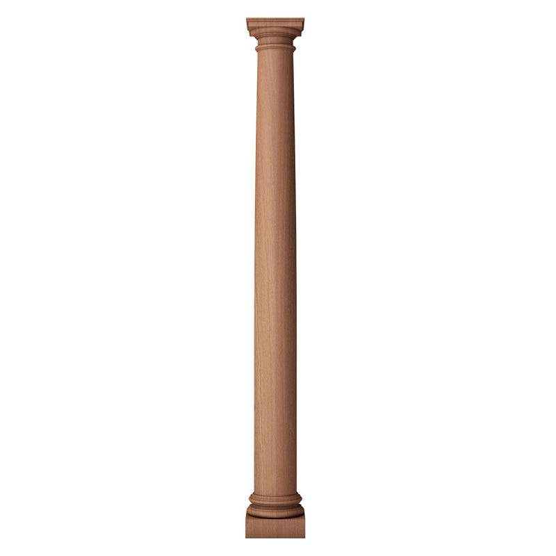 a plain and tapered round solid wood fireplace mantel column design with a roman doric capital