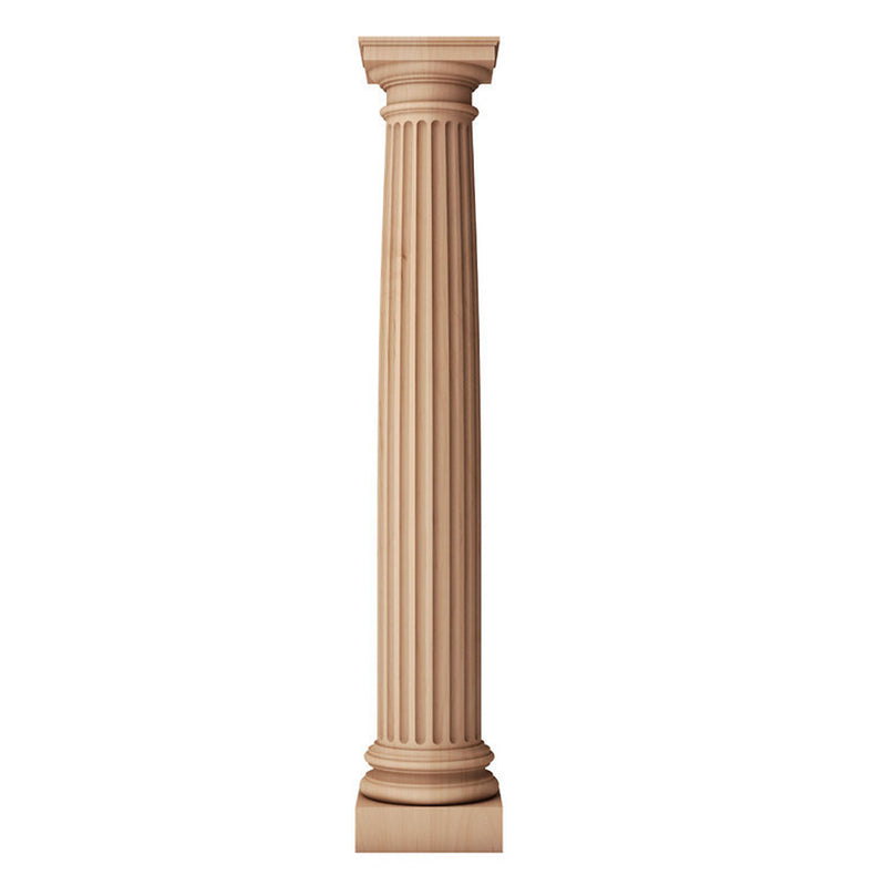a small fluted round architectural tapered wood column with a roman doric capital for fireplace projects