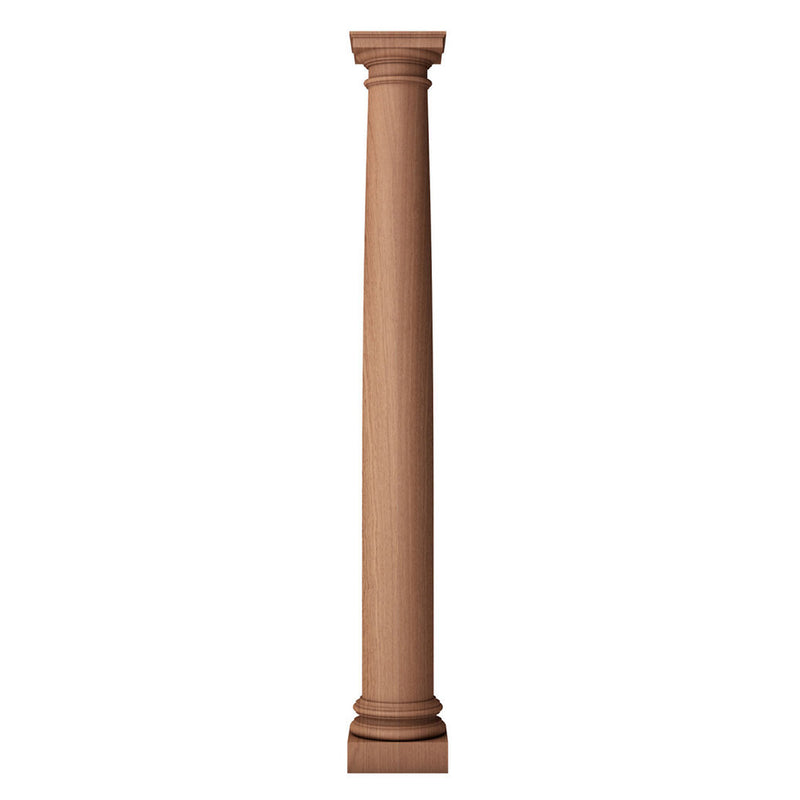a large solid wood plain fireplace column with a round and tapered shaft and a roman doric capital