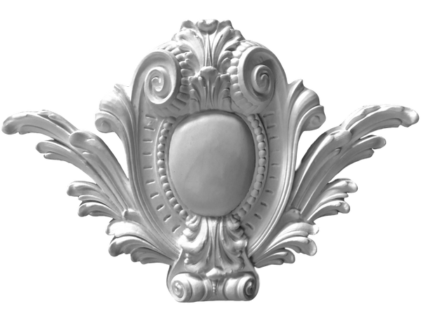 22" (W) x 15-1/2" (H) x 2-1/2" (Relief) - Louis XIV Shield Ornament - [Plaster Material]