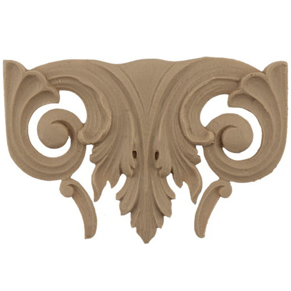 Brockwell's 5-1/2"(W) x 3-3/4"(H) x 1"(Relief) - Stainable Applique - Leaf Scroll Design - [Compo Material]- - ColumnsDirect.com