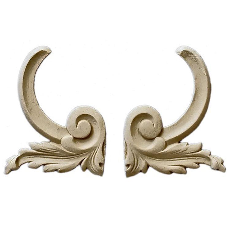 Brockwell's 2-1/4"(W) x 2-3/4"(H) - Stainable Applique - Leaf Scrolls - (PAIR) - [Compo Material]- - ColumnsDirect.com