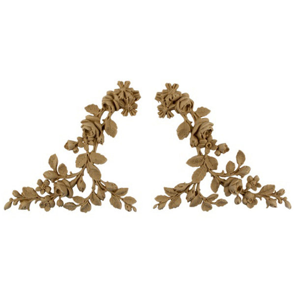 Brockwell's 7"(W) x 6-3/4"(H) - Floral Wreath Ornament - Stain-Grade - (PAIR) - [Compo Material]- - ColumnsDirect.com