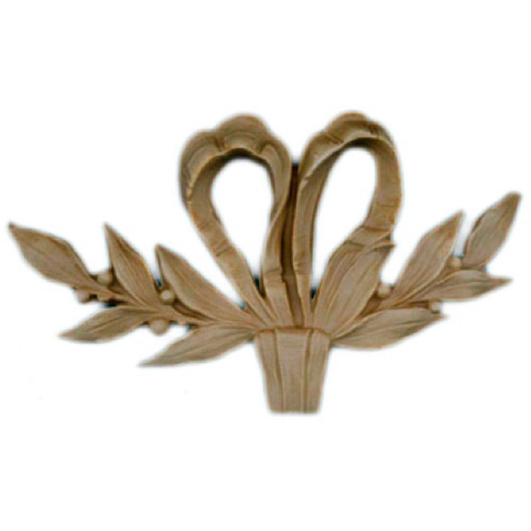 Brockwell's 5"(W) x 2-7/8"(H) x 3/8"(Relief) - Ornate Applique - Ribbon & Leaf Design - [Compo Material]- - ColumnsDirect.com