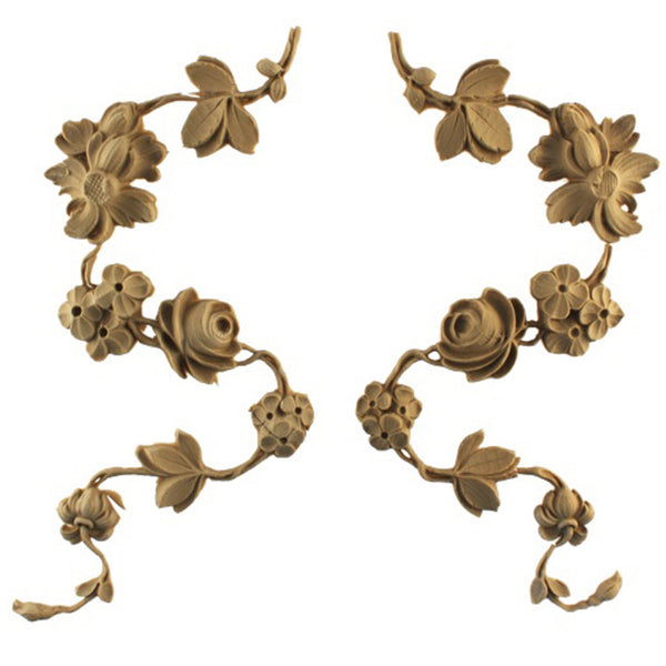 Brockwell's 4-1/2"(W) x 9-3/4"(H) x 5/8"(Relief) - Ornate Applique - Rose Drops (EACH) - [Compo Material]- - ColumnsDirect.com