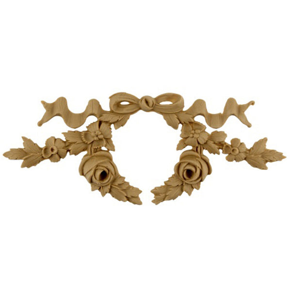 Brockwell's 8"(W) x 3-1/4"(H) - Floral Wreath w/ Ribbon - Stain-Grade - [Compo Material]- - ColumnsDirect.com