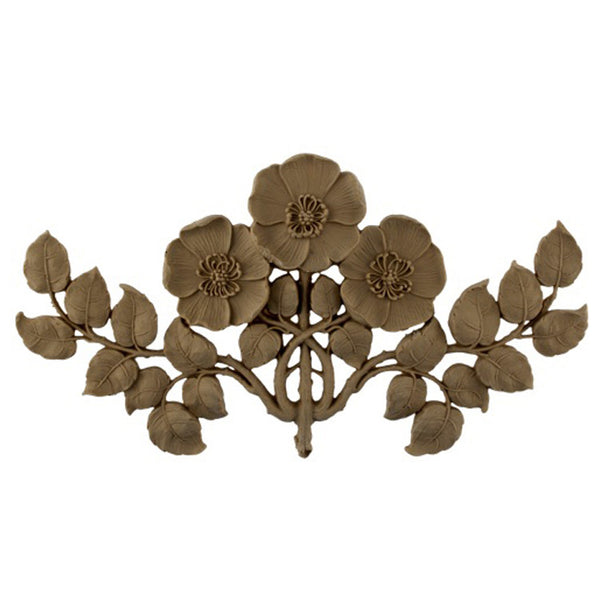 11-1/2"(W) x 6-1/2"(H) x 1/2"(Relief) - Art Nouveau Poppy Flower Applique - [Compo Material] - Brockwell Incorporated