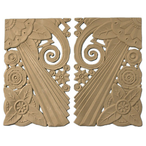 11-1/4"(W) x 17-1/2"(H) x 3/16"(Relief) - Art Deco Accent (PAIR) - [Compo Material] - Brockwell Incorporated