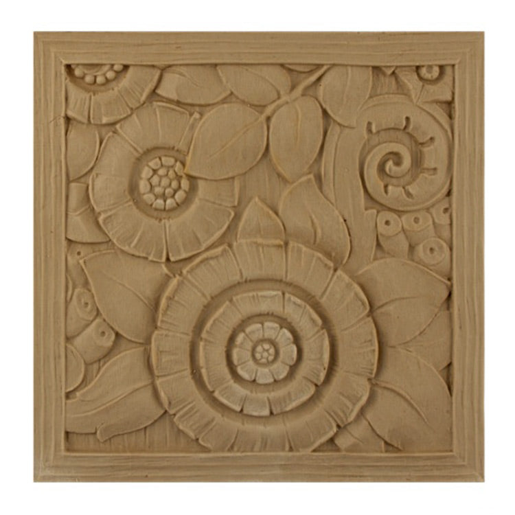 6"(W) x 6"(H) x 3/16"(Relief) - Square Art Deco Rosette - [Compo Material] - Brockwell Incorporated