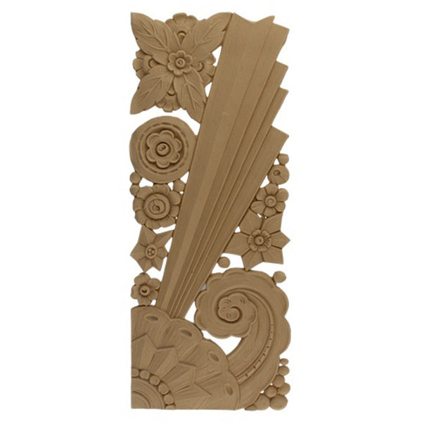 6-1/4"(W) x 17"(H) x 1/4"(Relief) - Vertical Floral Art Deco Applique - [Compo Material] - Brockwell Incorporated