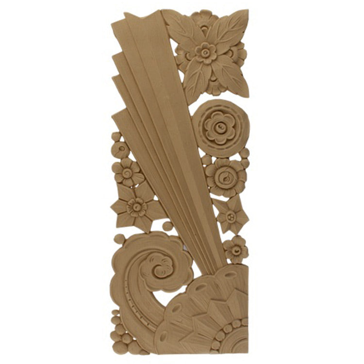 6-1/4"(W) x 17"(H) x 3/16"(Relief) - Floral Art Deco Applique - [Compo Material] - Brockwell Incorporated