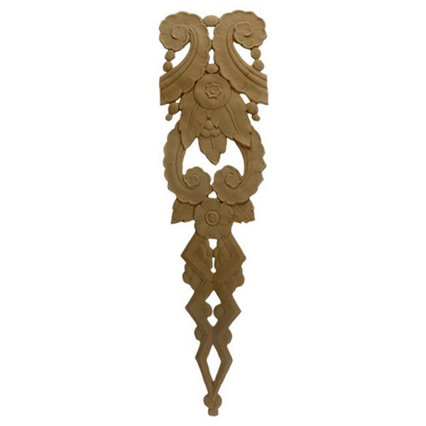 6-1/8"(W) x 22-1/2"(H) x 1/4"(Relief) - Art Deco Floral Applique - [Compo Material] - Brockwell Incorporated