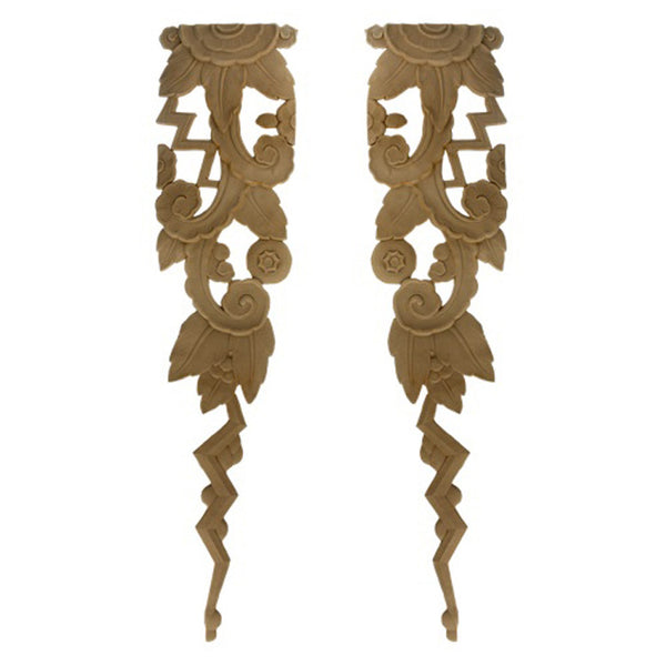 6"(W) x 25-1/4"(H) x 1/4"(Relief) - Art Deco Floral Applique (PAIR) - [Compo Material] - Brockwell Incorporated