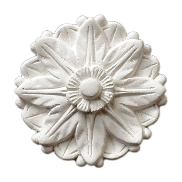 4" (Diam.) x 1" (Relief) - Classic Floral Rosette - [Plaster Material] - Brockwell Incorporated 