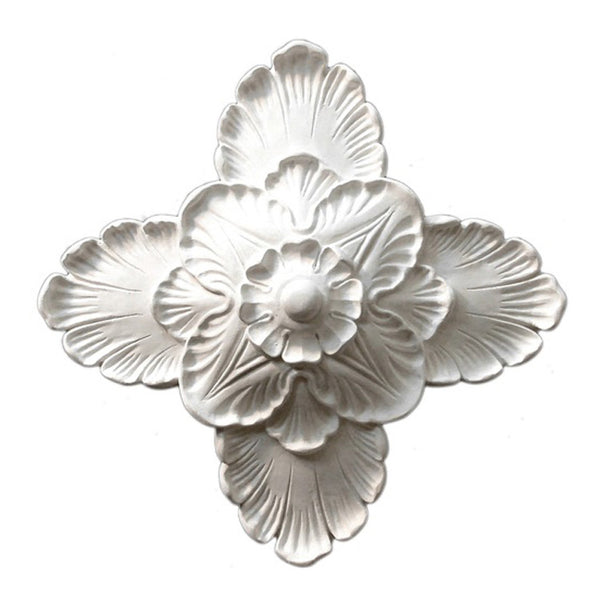 10" (W) x 10" (H) x 3" (Relief) - Roman Flower Square Rosette - [Plaster Material] - Brockwell Incorporated 