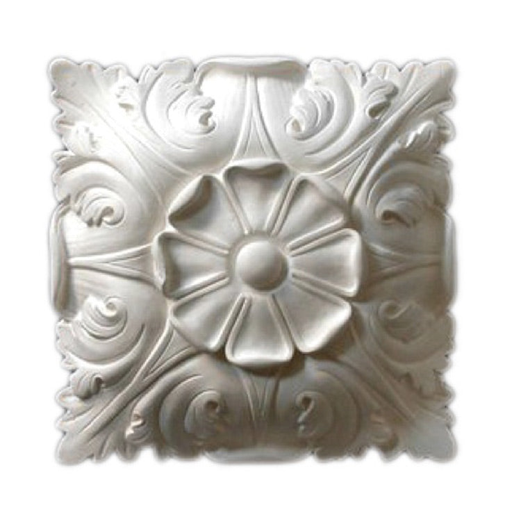 10" (W) x 10" (H) x 3" (Relief) - Italian Flower Square Rosette - [Plaster Material] - Brockwell Incorporated 