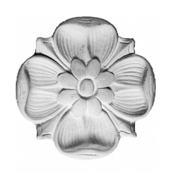 3-7/8" (Diam.) x 1/2" (Relief) - Roman Style Flower Rosette Accent - [Plaster Material] - Brockwell Incorporated 