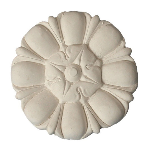 3-5/8" (Diam.) x 1/2" (Relief) - Roman Floral Rosette - [Plaster Material] - Brockwell Incorporated 