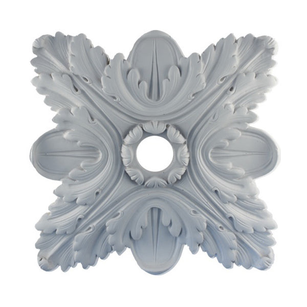 13-1/2" (W) x 13-1/2" (H) x 1" (Relief) - Hole: 1-3/4" - Acanthus Leaf & Petal Medallion - [Plaster Material] - Brockwell Incorporated 