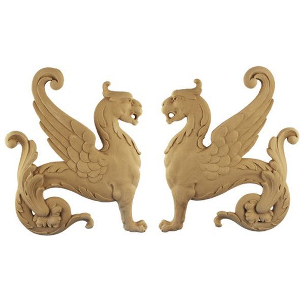 11-3/8"(W) x 14"(H) x 5/8"(Relief) - Griffin Applique for Wood (PAIR) - [Compo Material] - DIY Home Accents