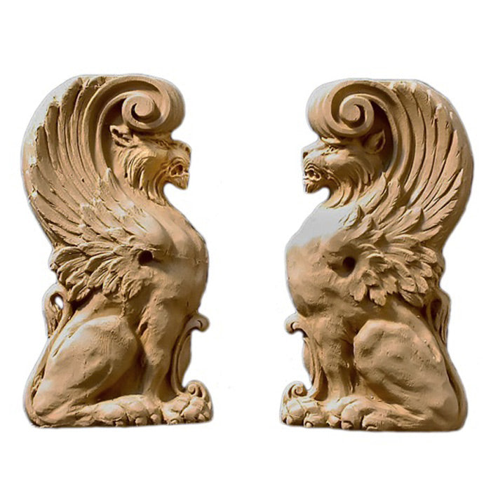 3-1/4"(W) x 6"(H) x 5/8"(Relief) - Griffin Applique for Wood (PAIR) - [Compo Material] - DIY Home Accents
