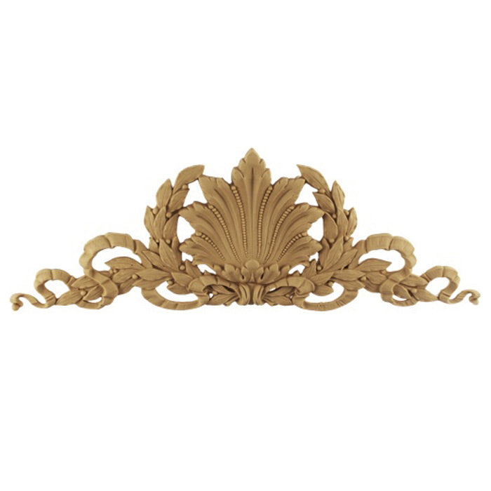 Interior Compo Resin Ornate - 14-3/4"(W) x 5-1/8"(H) x 3/8"(Relief) - Shell w/ Ribbons & Leaves Applique - [Compo Material]