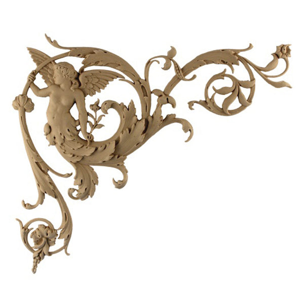 14-3/8"(W) x 13"(H) x 5/8"(Relief) - Left Winged Angel Spandrel - [Compo Material] - Brockwell Incorporated