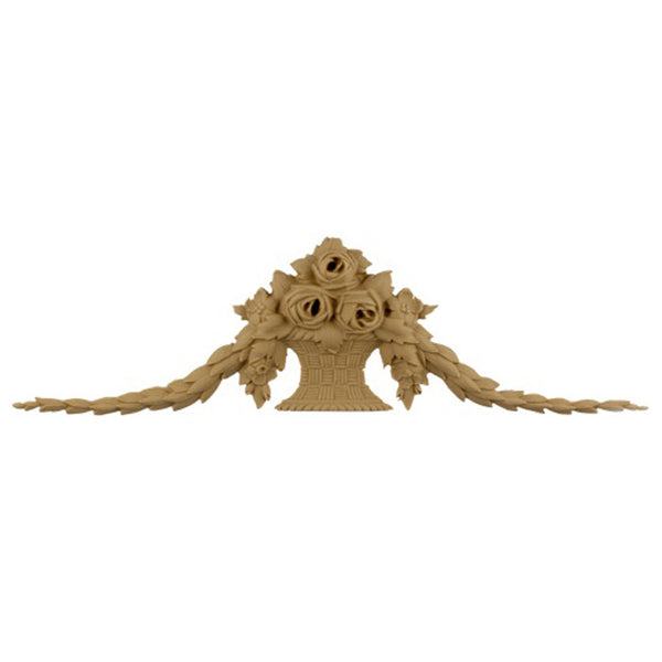 12-1/4"(W) x 3-3/4"(H) - Rose Basket Applique for Wood - [Compo Material] - Brockwell Incorporated