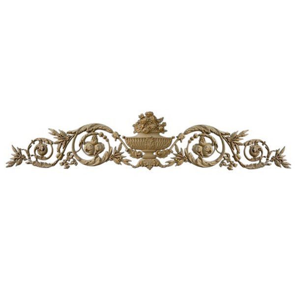 54-3/4"(W) x 12"(H) x 1"(Relief) - Floral Louis XVI Cartouche w/ Basket Accent - [Compo Material] - Brockwell Incorporated