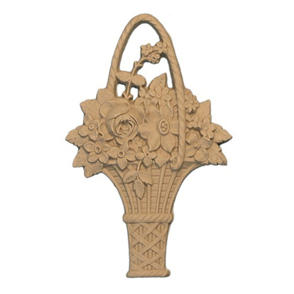 resin floral basket applique for wood cabinetry