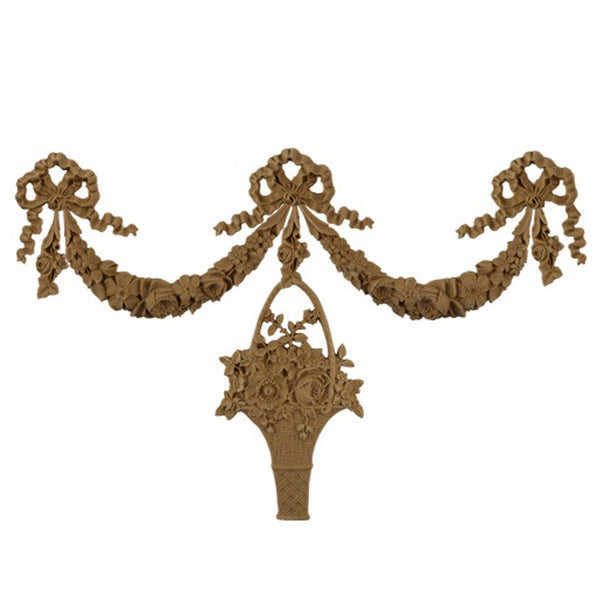 17-1/4"(W) x 10"(H) - Swag w/ Rose Basket Accent - [Compo Material] - Brockwell Incorporated