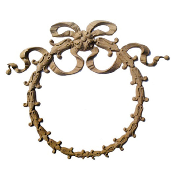 Resin Furniture Appliques - 5-1/4"(W) x 4-1/2"(H) x 3/8"(Relief) - Empire Wreath Accent - [Compo Material]