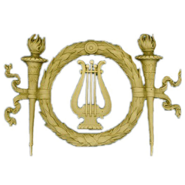 Resin Furniture Appliques - 9-1/2"(W) x 6-1/4"(H) x 9/16"(Relief) - Louis XVI Wreath w/ Harp Applique - [Compo Material]