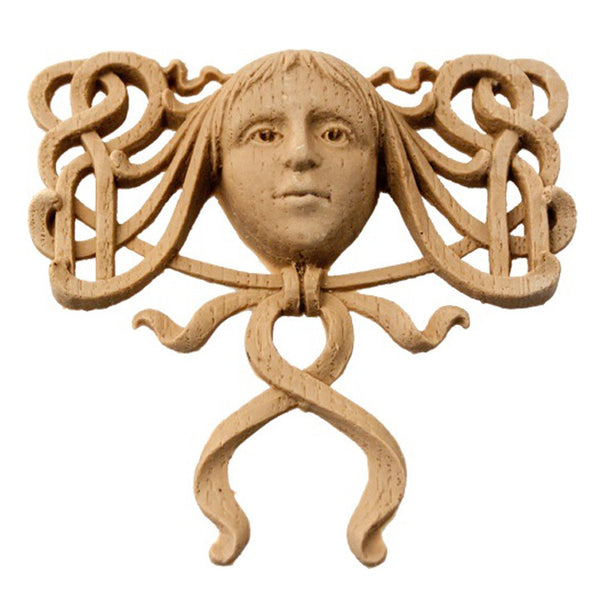 Item Number: FCE-7136-CP-2 - 4-1/2"(W) x 4-1/2"(H) x 3/4"(Relief) - Art Nouveau Face Applique - [Compo Material] - Brockwell Incorporated