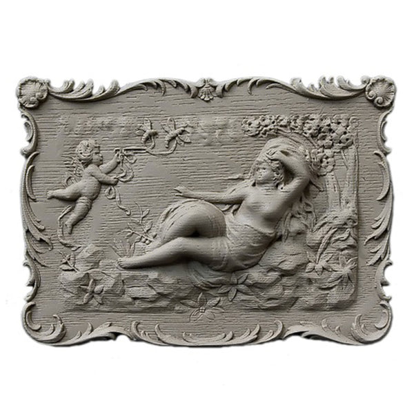Item Number: FCE-3536-CP-2 - 9-7/8"(W) x 7"(H) x 7/8"(Relief) - Louis XV Cherub Scene Applique - [Compo Material] - Brockwell Incorporated