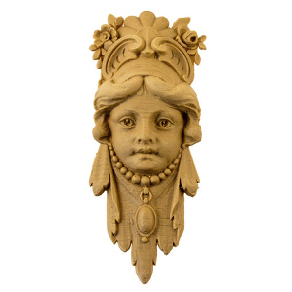 Item Number: FCE-6936-CP-2 - 1-7/8"(W) x 4-1/2"(H) x 1/2"(Relief) - German Renaissance Face Applique - [Compo Material] - Brockwell Incorporated