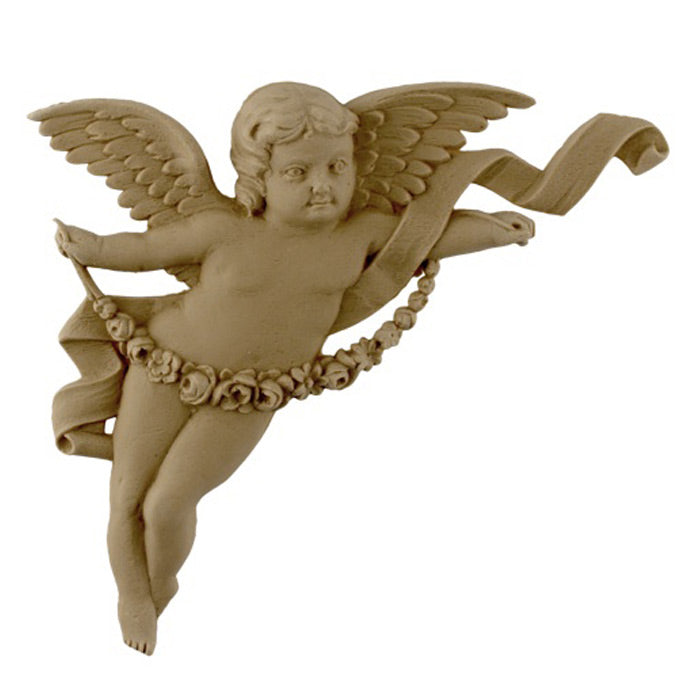 Item Number: FCE-4167-CP-2 - 7"(W) x 6-1/4"(H) x 11/16"(Relief) - Cherub Applique (Left) - [Compo Material] - Brockwell Incorporated
