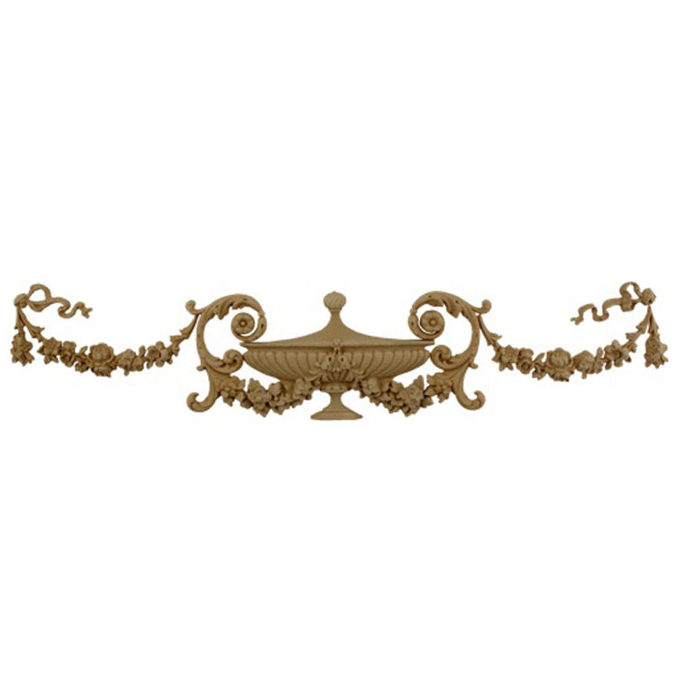 Interior Stain-Grade 21"(W) x 4-1/2"(H) x 3/4"(Relief) - Colonial Urn Swag Design - [Compo Material] - Decorative Ornament