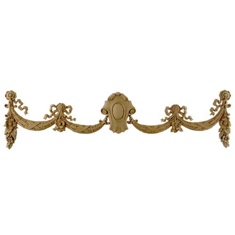 Interior Stain-Grade 19-3/4"(W) x 5-1/4"(H) x 1/2"(Relief) - French Renaissance Swag - [Compo Material] - Decorative Ornament