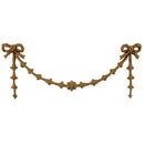 Interior Stain-Grade 9-1/2"(W) x 4"(H) - Bell Flower Swag w/ Ribbon Drops - [Compo Material] - Decorative Ornament