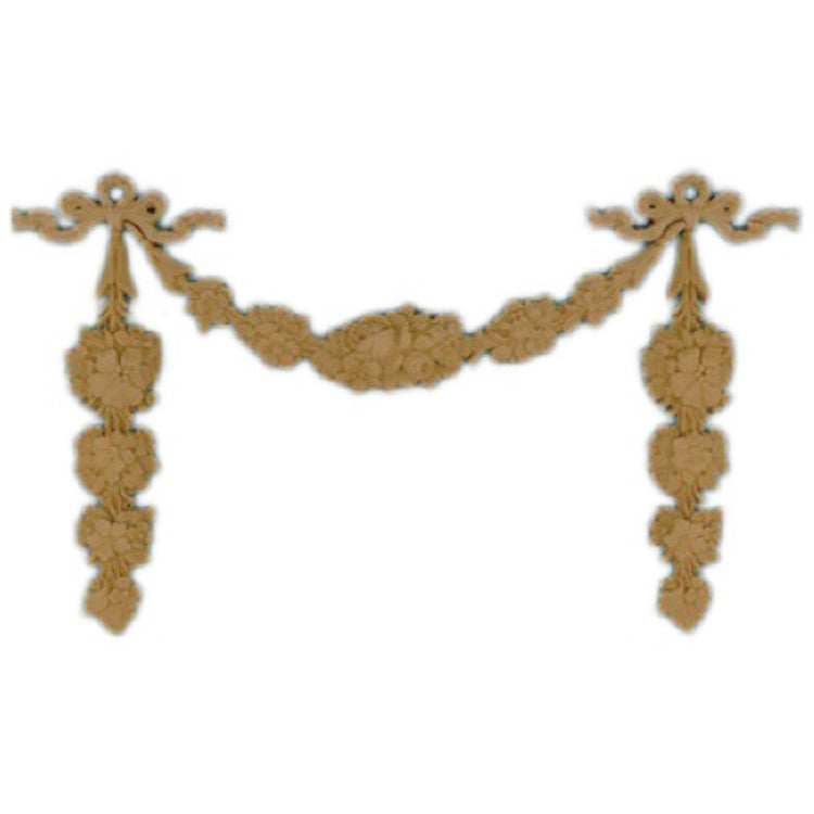 Interior Stain-Grade 7-7/8"(W) - Floral Scroll Festoon Design - [Compo Material] - Decorative Ornament