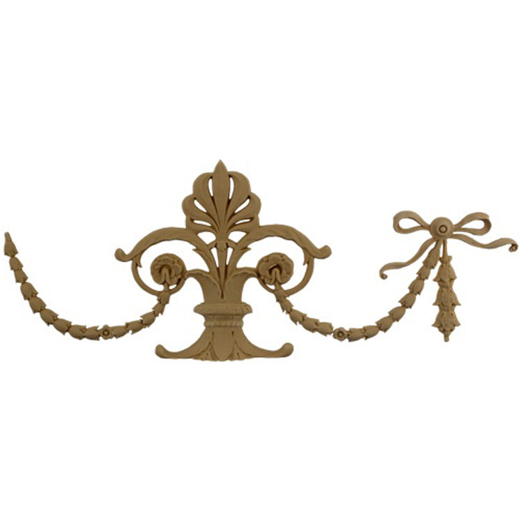 Interior Stain-Grade 16"(W) x 7-3/4"(H) x 3/4"(Relief) - Italianate Swag Applique - [Compo Material] - Decorative Ornament