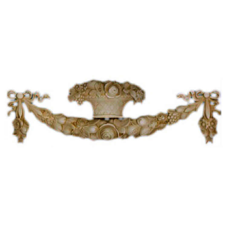 Interior Stain-Grade 16-1/4"(W) x 5"(H) x 1/2"(Relief) - Louis XVI Swag & Basket Applique - [Compo Material] - Decorative Ornament