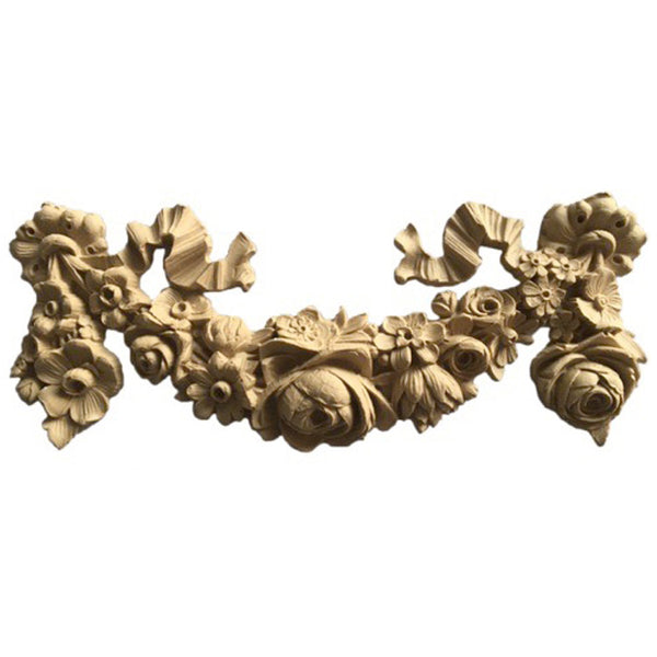 Interior Stain-Grade 13-1/2"(W) x 5-1/2"(H) x 9/16"(Relief) - Festoon Accent - Louis XVI Design - [Compo Material] - Decorative Ornament