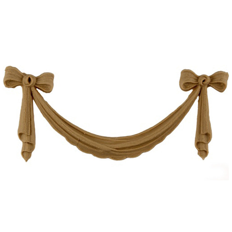 Interior Stain-Grade 7-1/8"(W) x 2-1/8"(H) - Classic Bow & Swag Accent for Woodwork - [Compo Material] - Decorative Ornament