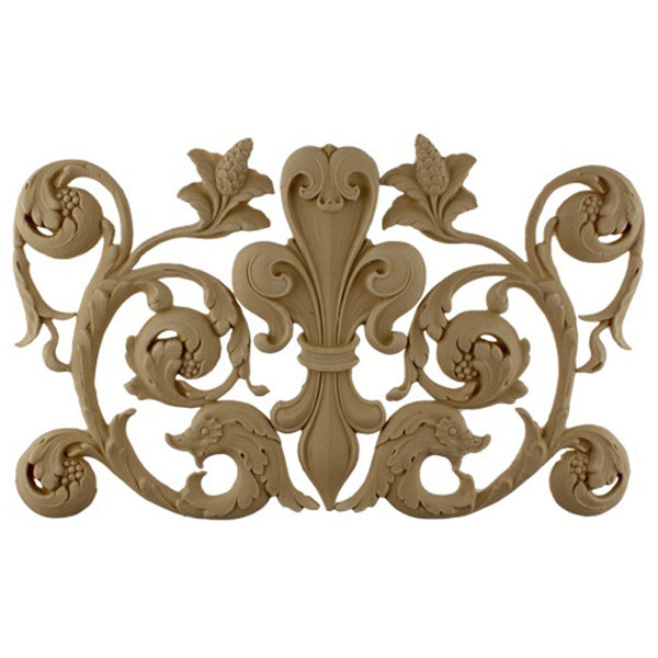Apply Brockwell's fleur de lis resin accent to wood furniture